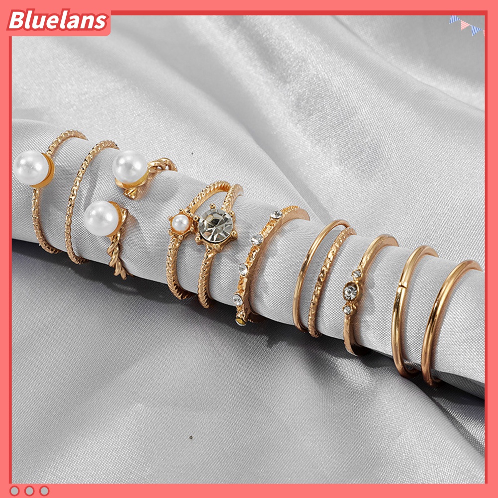 5 / 8Pcs Cincin Jari Model Terbuka Dapat Disesuaikan Aksen Mutiara Berlian Imitasi Gaya Bohemian Untuk Wanita