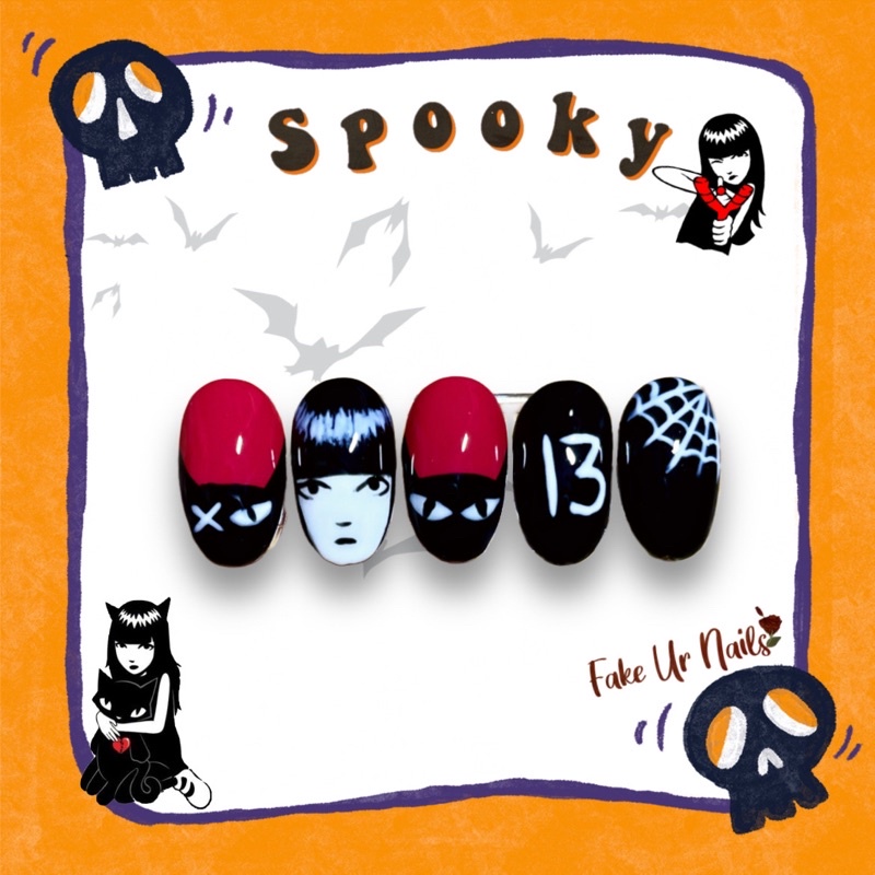 Halloween Series (Read Caption) Emily The Strange Anime Custom Fake Ur Nails Kuku Palsu