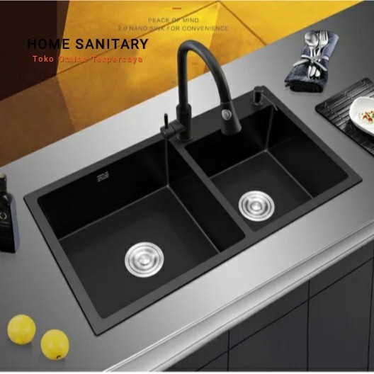 Paket Lengkap Kitchen Sink Onan Black 7541 Paket Kran Tarik Hitam - Cuci Piring ( Peralatan Dan