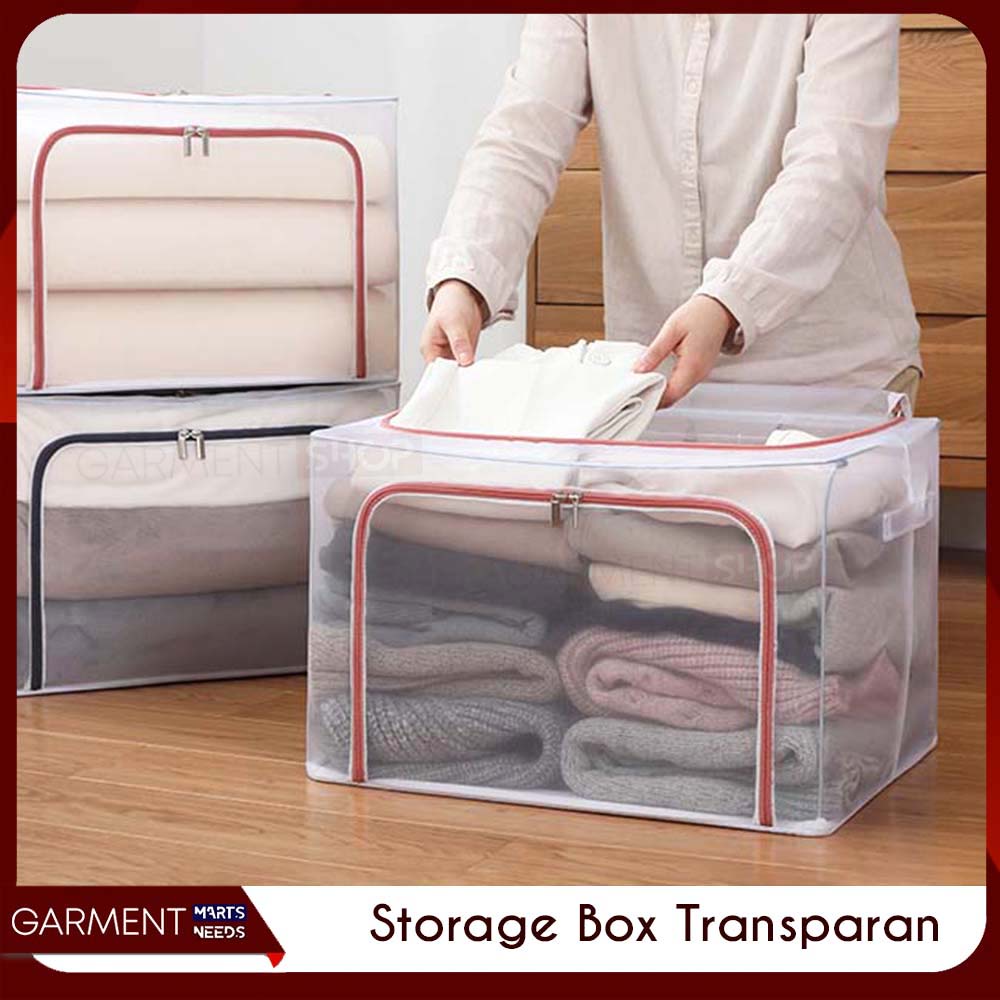 ORPRE - Storage Box Organizer Double Zipper Tempat Penyimpanan Selimut Baju Serbaguna dengan Besi Ka