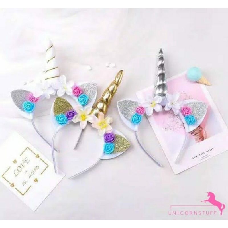 Bando Unicorn Bando Anak Perempuan Motif Unicorn dengan Tanduk