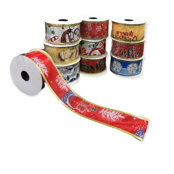 NEW--Pita Pohon Natal Roll Motif 4cm-Pita Natal-Aksesoris Pohon Natal-Dekorasi Pohon Natal