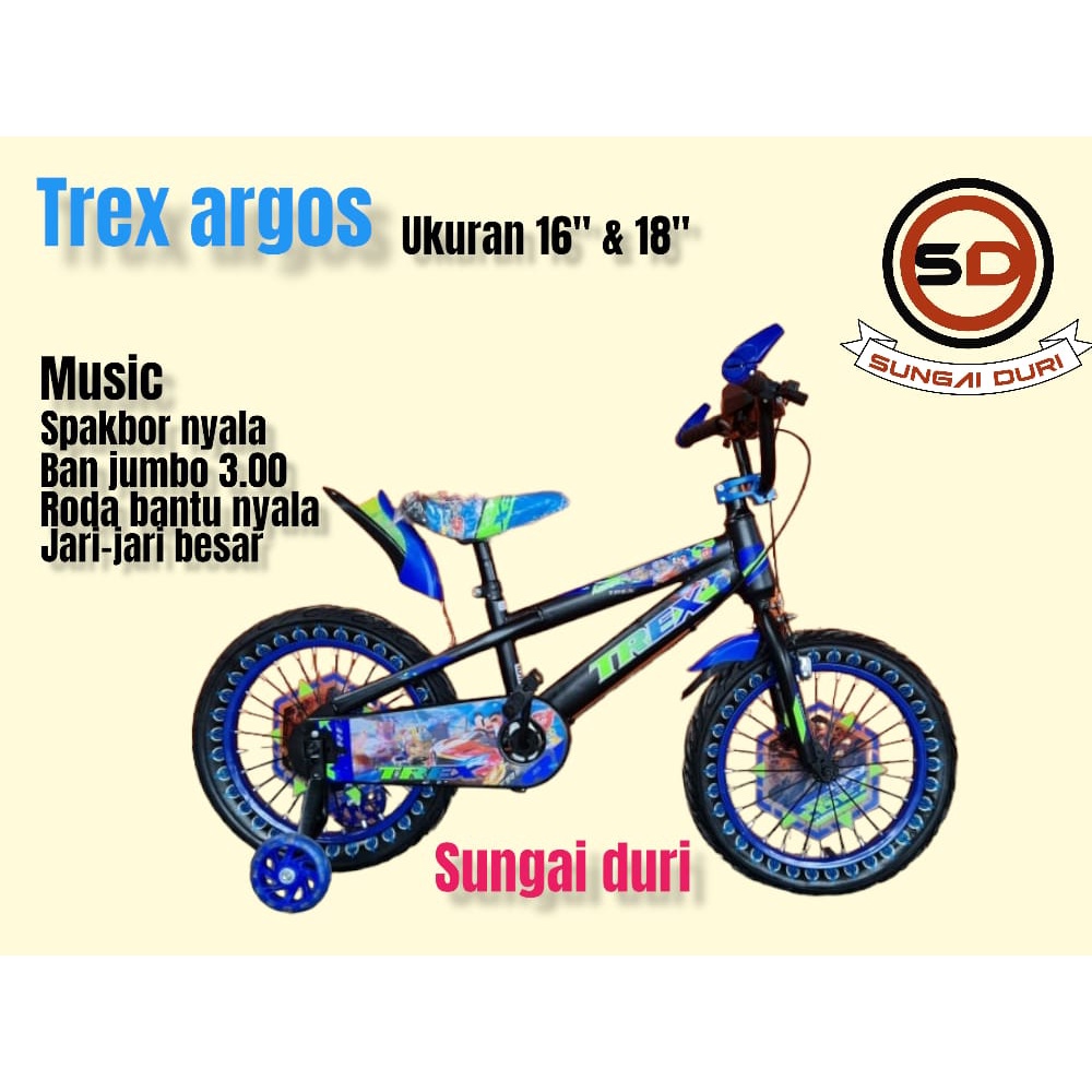 bmx trex argos 16 &amp; 18 inch sepeda anak cowok music dan lampu