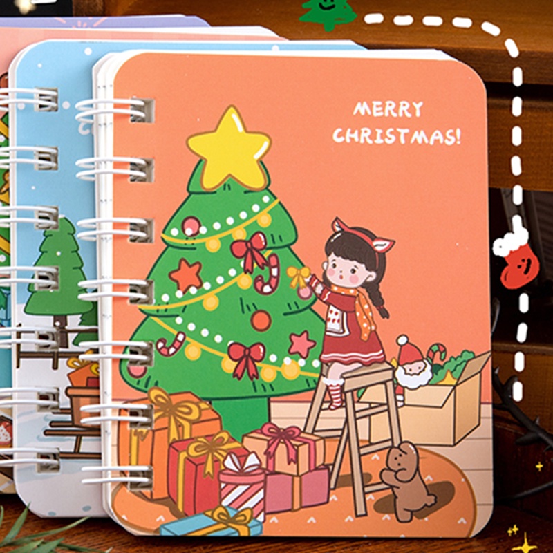 4pcs Buku Notebook / Catatan / Agenda / Diary Ukuran A7 Motif Kartun Natal