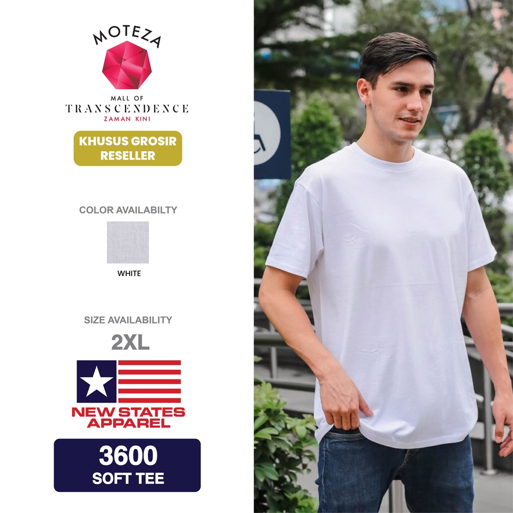 Moteza Kaos Polos Combed 30s Original- NSA Softstyle 3600 - XXL - WHITE/PUTIH - GROSIR
