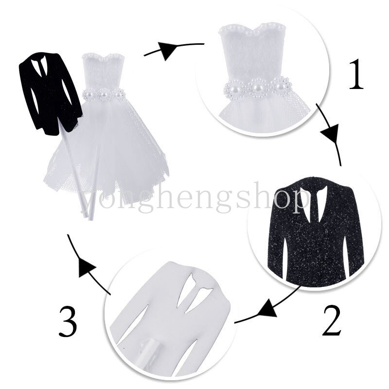 2pcs / set Topper Kue Desain Tuxedo Gaun Pengantin Untuk Dekorasi Pesta Pernikahan