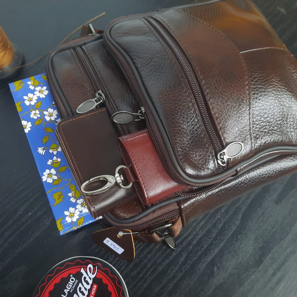 Tas slempang pria kulit asli / tas pria slempang kantor / tas bahu pria kulit asli