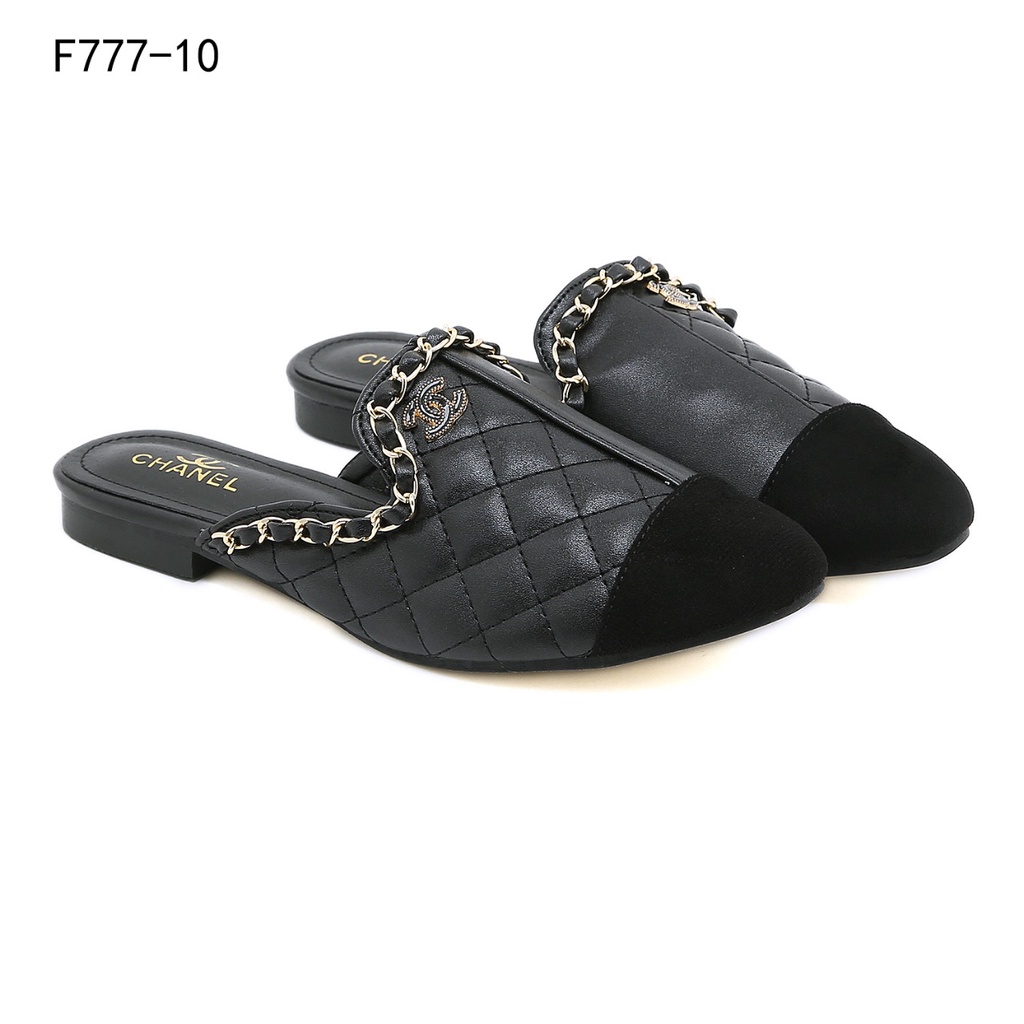 CH Lambskin Quilted Chain Mules F777-10