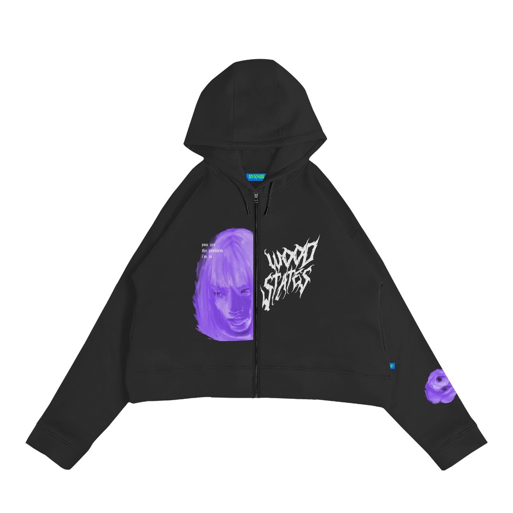 Woodstates Sweater Hoodie Zipper Oversize Crop Oilpaint Black