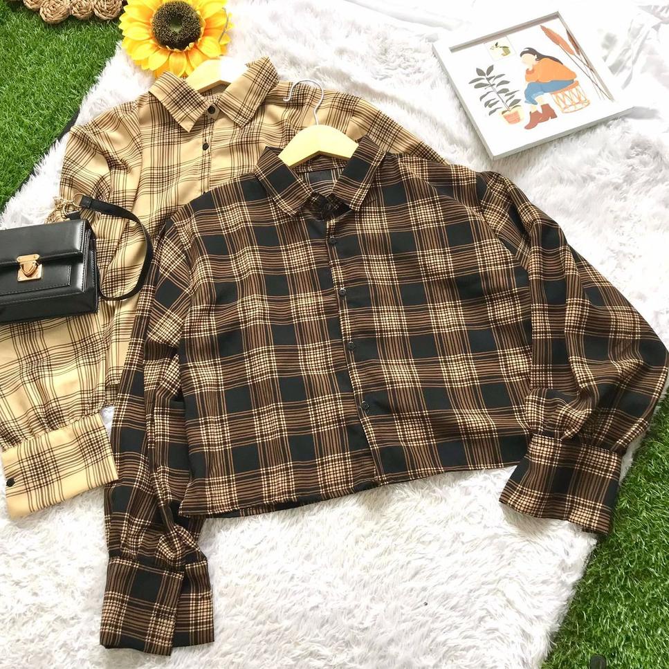 "MRR.18Oc22d" KEMEJA CROP TARTAN / KEMEJA WANITA TINCA TARTAN / CROP TARTAN BLOUSE / BLOUSE OVERSIZE