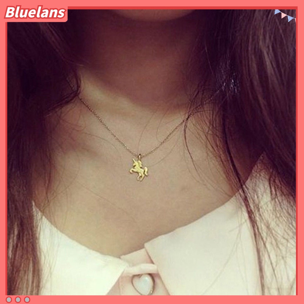 Bluelans Women Unicor-n Necklace Pendant Gold Clavicle Chains Choker Jewelry Gift Party