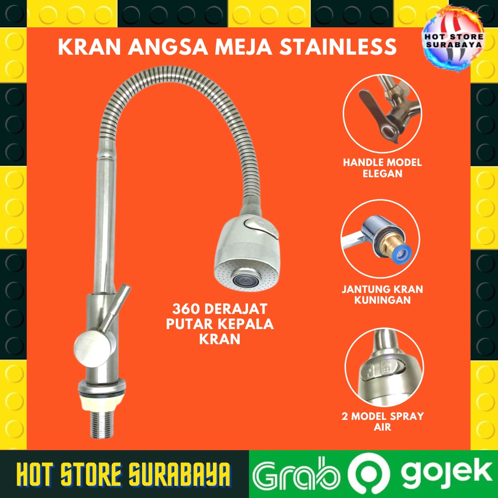 KRAN ANGSA CUCI PIRING STAINLESS SINK SHOWER WASTAFEL LEHER ANGSA FLEKSIBEL / FLEXIBLE 1/2 INCH MEJA