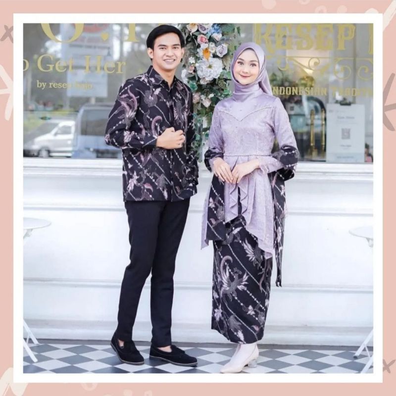 Laveya Couple Kemeja Kebaya Brukat Kondangan Wisuda Pesta Bridesmaid Set Wanita Kemeja Batik Kebaya Warna Lilac Kebaya batik remaja terbaru kopelan cewek cowok kebaya batik kutu baru sarimbitan nikahan kondangan kebaya wisuda lamaran terbaru