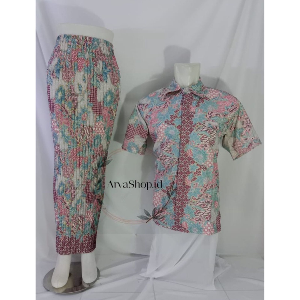 ROK PLISKET COUPLE LENGAN PANJANG/ROK BATIK PLISKET COUPLE/ROK PLISKET BATIK DAN KEMEJA_ArvaShop.id