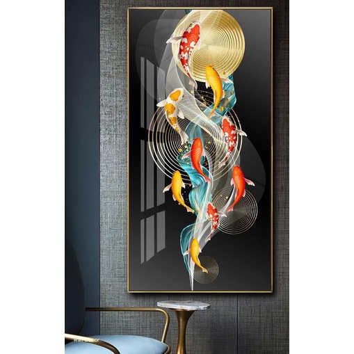 Hiasan dinding cetak gambar ikan koi plus bingkai