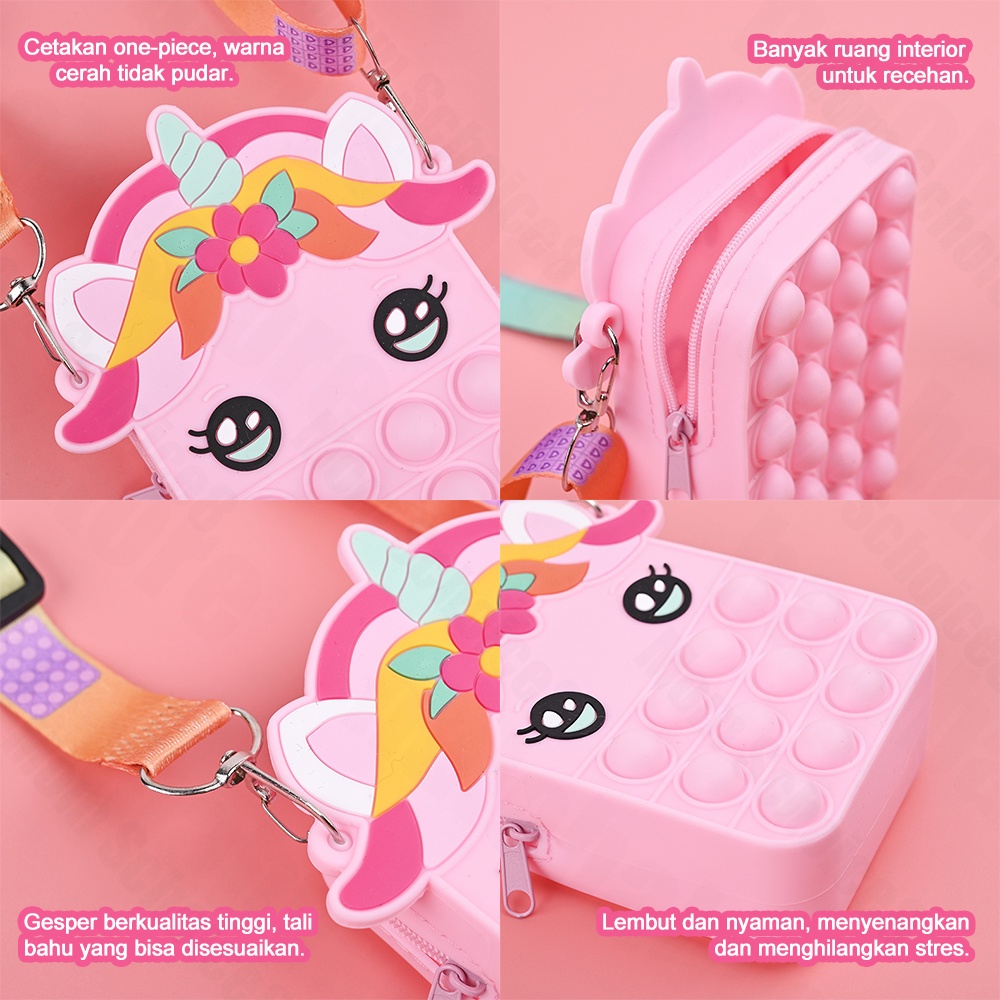 Halo Baby Tas Anak Pop it Unicorn Import Lucu/grosir tas jelly anak/mainan pop it SLING BAG