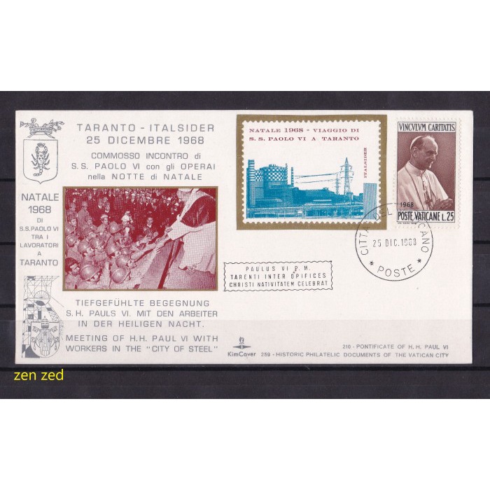 

A004 Prangko FDC SHP Italia 1968 Meeting of H.H Paul VI with Workers
