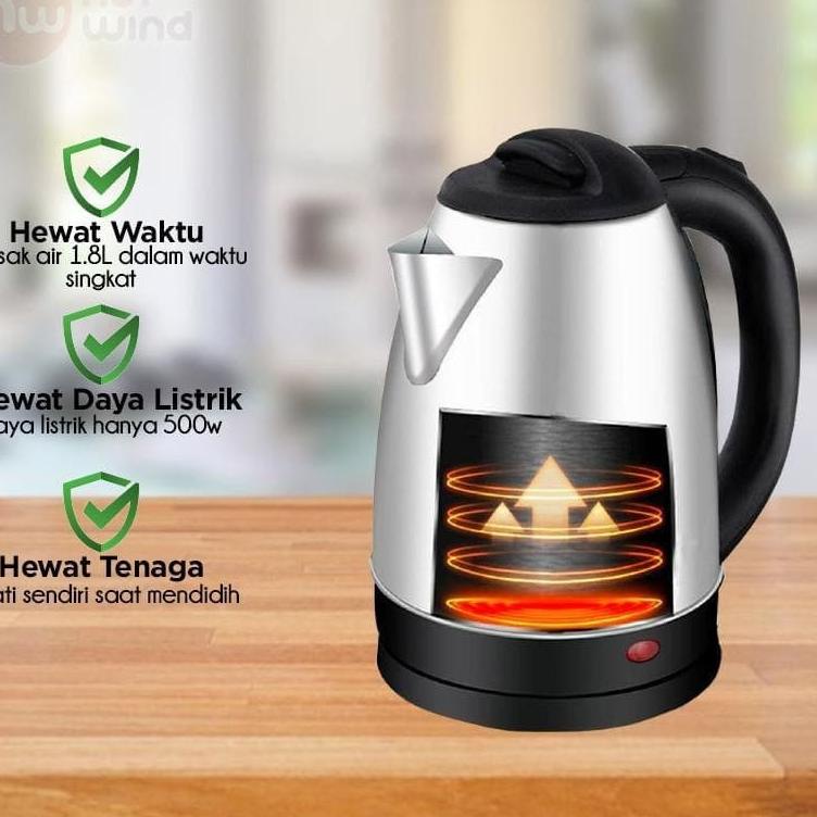 Promo besar--Termos Teko Listrik Kettle Pemanas Air Panas Stainless 2 Liter