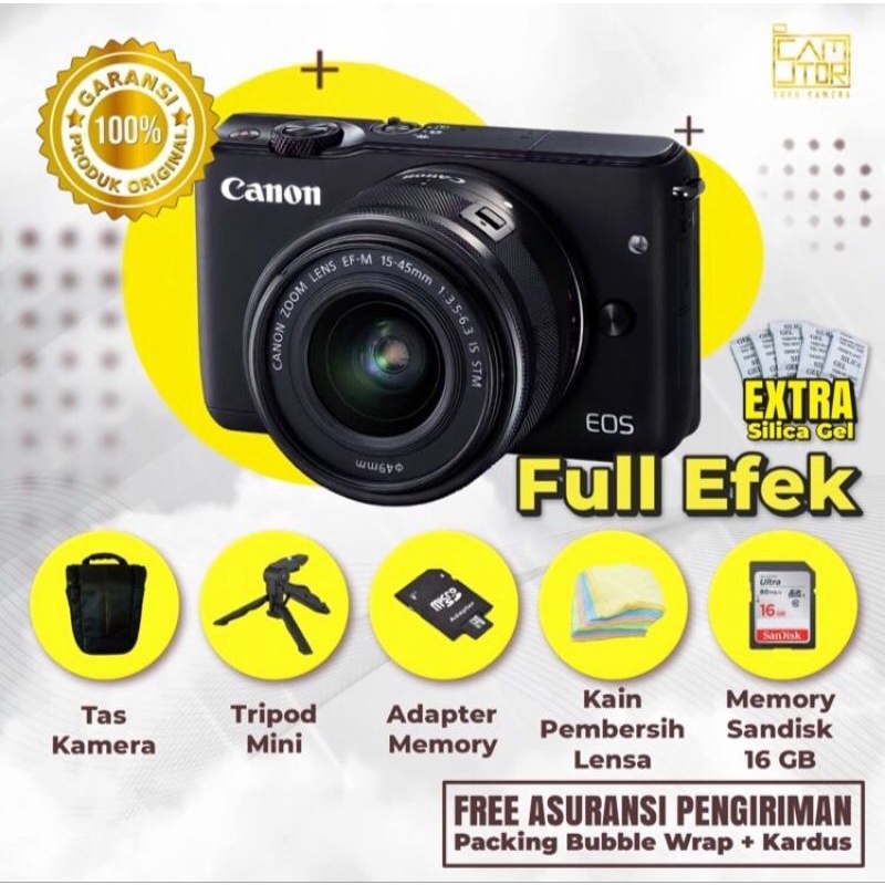 MIRRORLESS CANON M10 WIFI BONUS MEMORY+ TRIPOD MINI + TAS BARU DLL