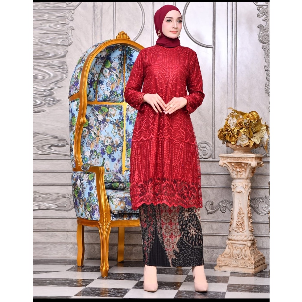 Tunik Tile Mutiara Terbaru//Kebaya//Kebaya Modern//Kebaya Wisuda//Kebaya Pesta Free Masker//Kebaya Brukat Terbaru Kekinian//Kebaya Tulle Bordir Harga Promo