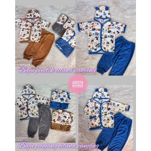 Setelan Hoodie bayi panjang/pendek kancing depan fullprint