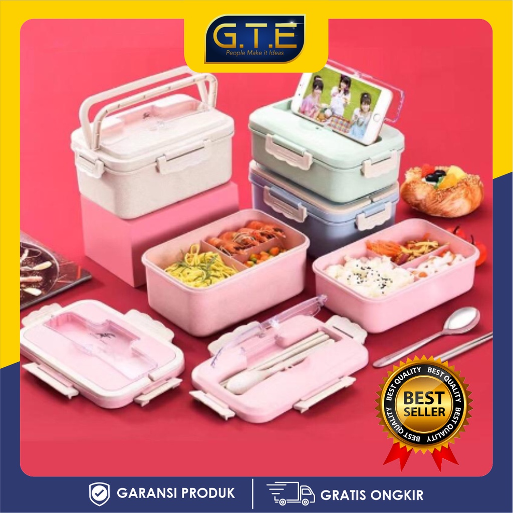 Lunch Box Set Kotak Bekal Makan Jerami Gandum kotak makan Anti Tumpah Free Sendok dan Garpu