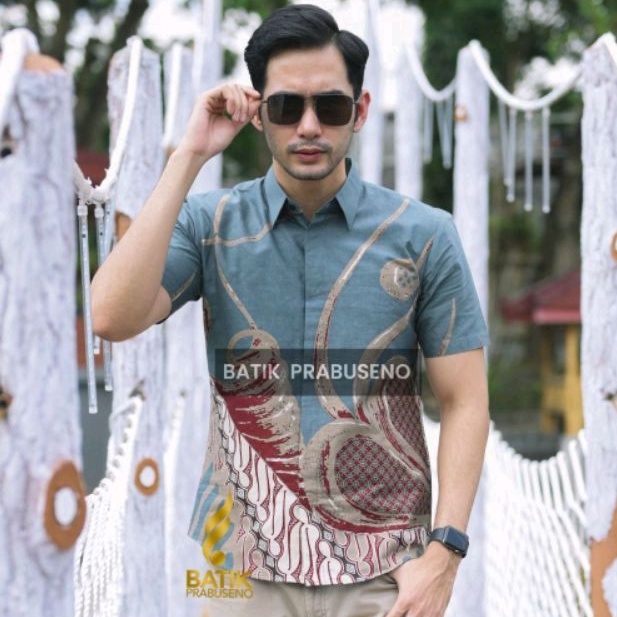 Gandhiwarna Lengan Pendek Slimfit Original Baju Batik Prabuseno Kemeja Pria Bahan Katun Printing Hal