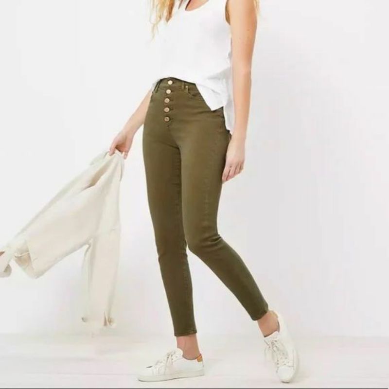 Loft high waist button front skinny Jeans (Army)