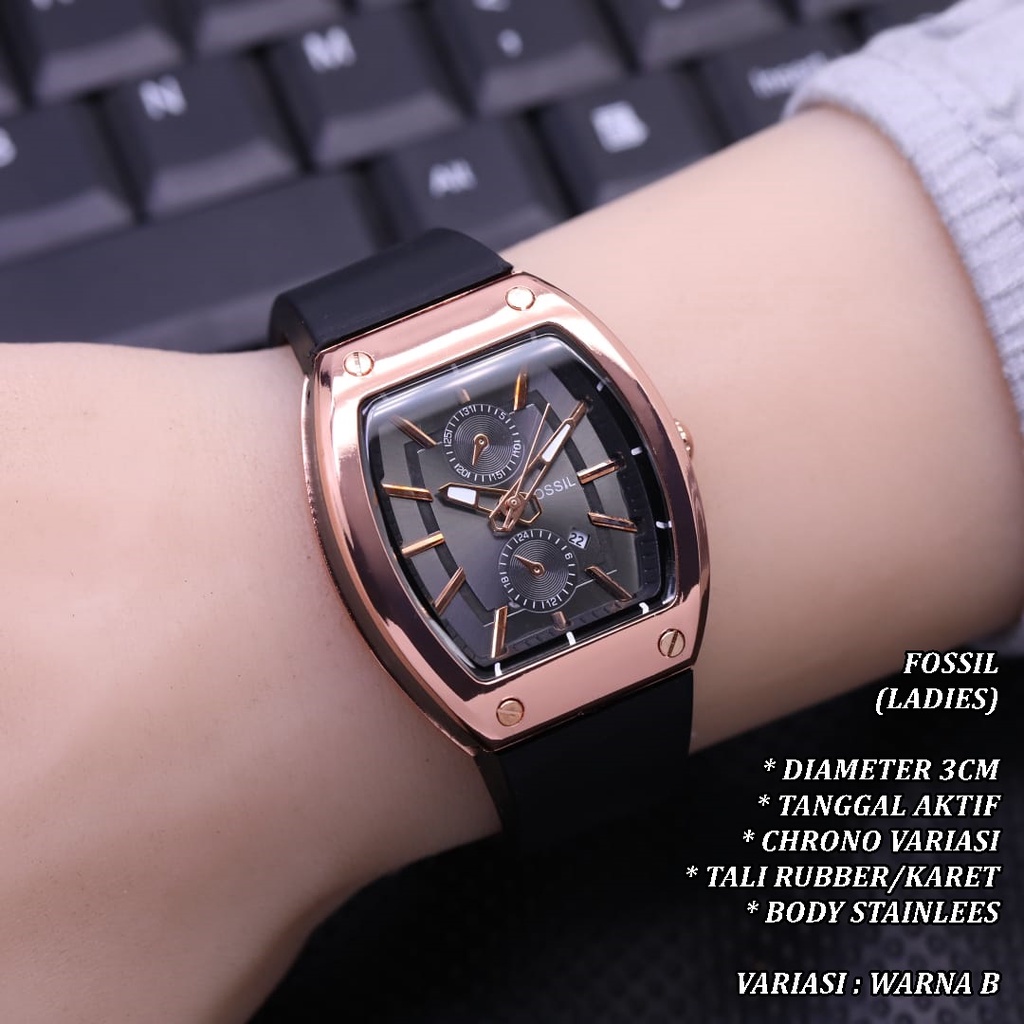 (BISA COD) JAM TANGAN WANTIA FASHION TALI RUBBER BODY OVAL ROSE GOLD TANGGAL AKTIF CHRONO VARIASI