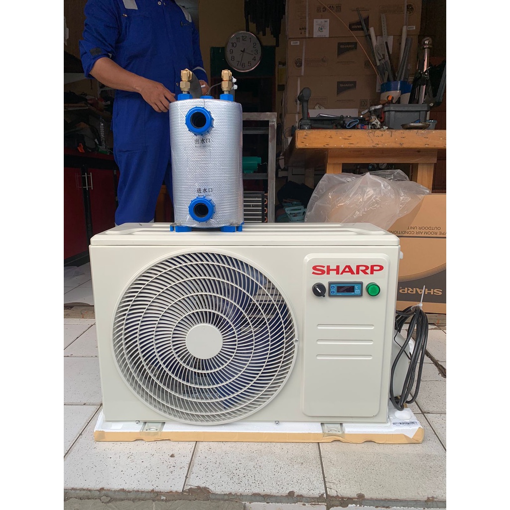 water chiller 1pk medium temp outdoor ac sharp untuk kolam ikan mesin