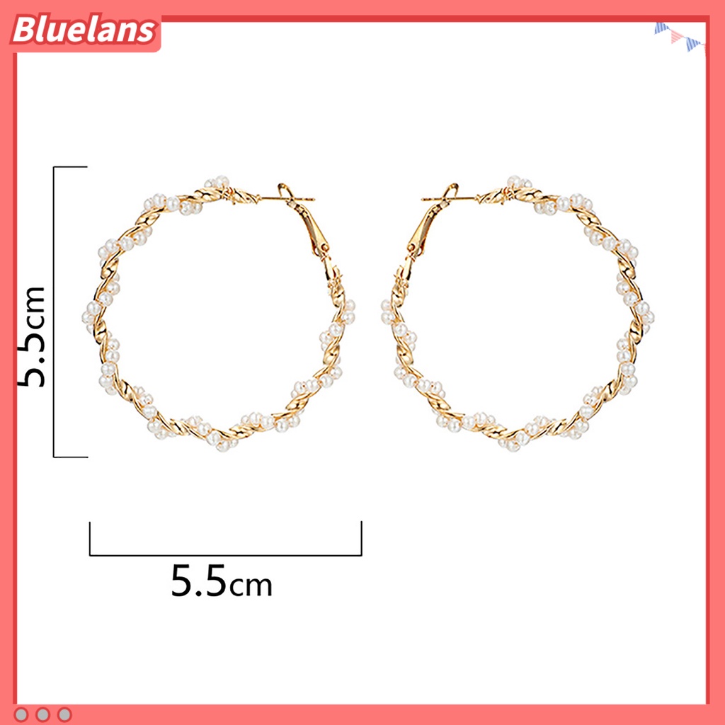 Bluelans Anting Stud Bentuk Lingkaran Spiral Besar Aksen Mutiara Imitasi Untuk Pesta