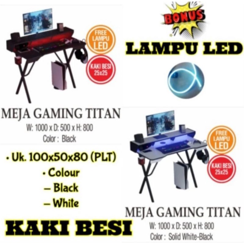 MEJA GAMING - MEJA KOMPUTER PC FREE LAMPU LED