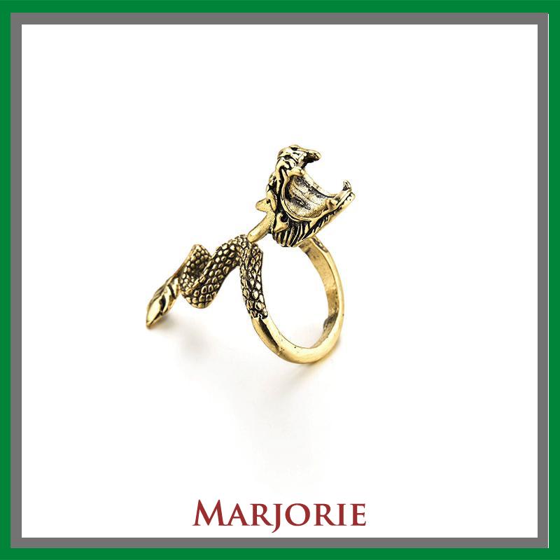 Cincin Naga Pria Keren Emas Creative Retro Style Dragon Design Ring Holder For Gift-MJD