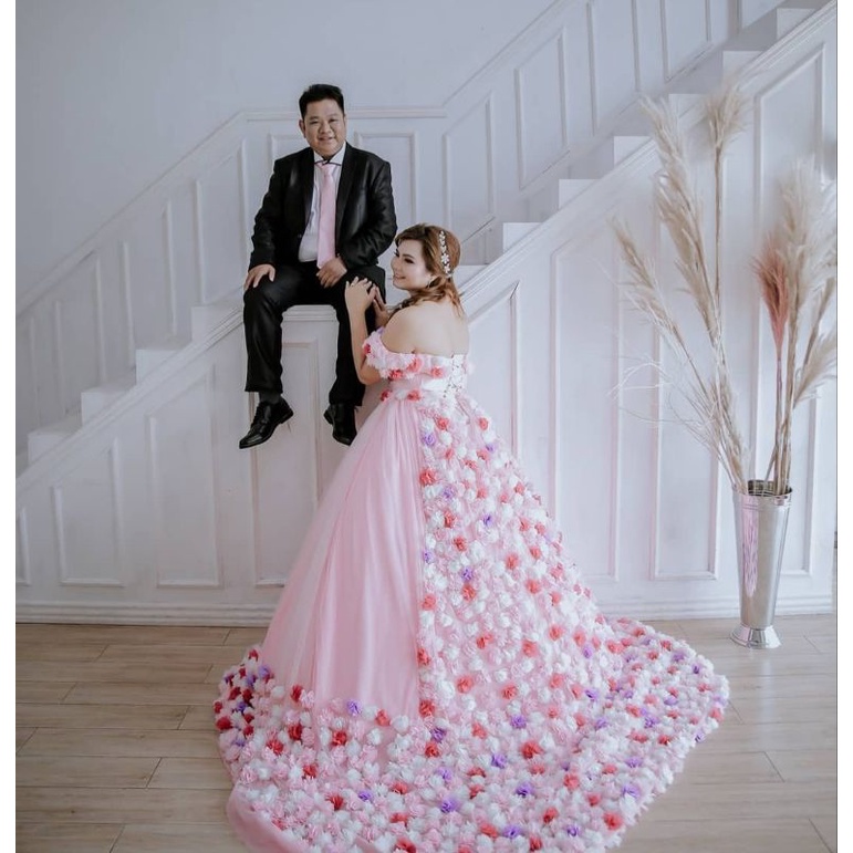 Gaun Pesta/Pernikahan/Prewedding/ Ballgown Pink Sabrina bunga