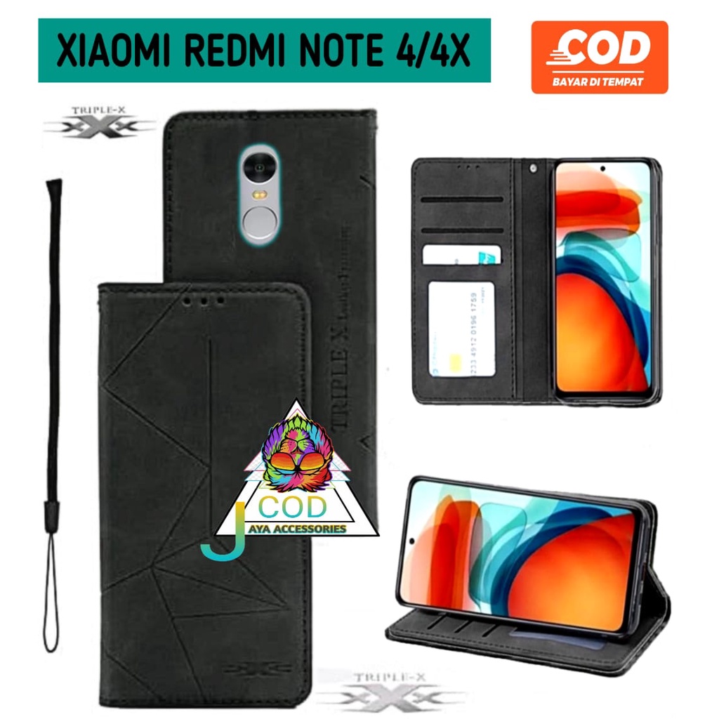 Case Dompet XIAOMI REDMI NOTE 4/REDMI NOTE 4X Sarung Flip Leather Wallet Casing Dompet Kulit Bahan T