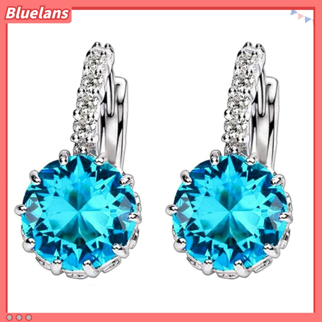 Bluelans Women Round Cubic Zirconia Inlaid Stud Earrings Wedding Engagement Jewelry Gift