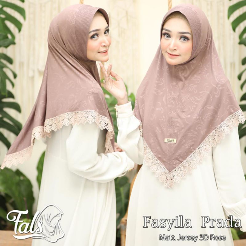 (Ori Fals) FASYILA PRADA •jilbab instan jersey 3D rose•kerudung pet renda