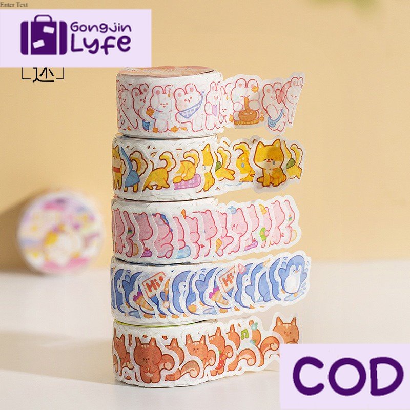 

[Gongjin] 100pcs Sticker Roll Cute Animal / Stiker Hewan Lucu Bujo Diary DIY Deco Rabbit Bunny Die Cut Washi Tape 100