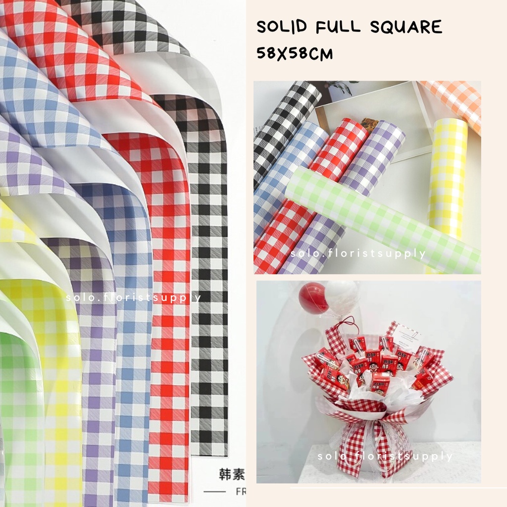 SOLIDFULL SQUARE PATTERN FLOWER WRAPPING CELLOPHANE MOTIF KOTAK GRID KERTAS KADO KOTAK KECIL FLORAL 