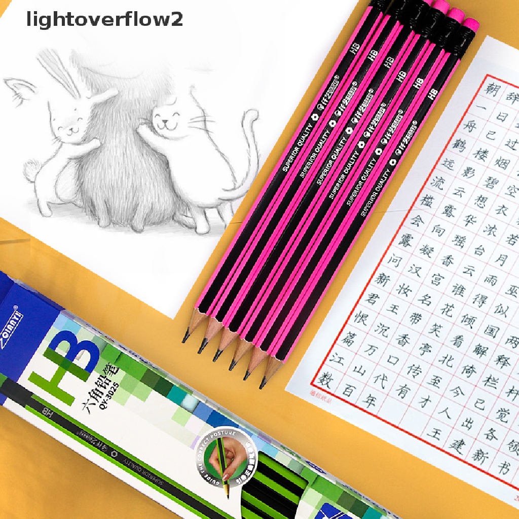 (lightoverflow2) 12pcs / Lot Pensil Mekanik 2B / HB Dengan Penghapus Untuk Alat Tulis Sekolah