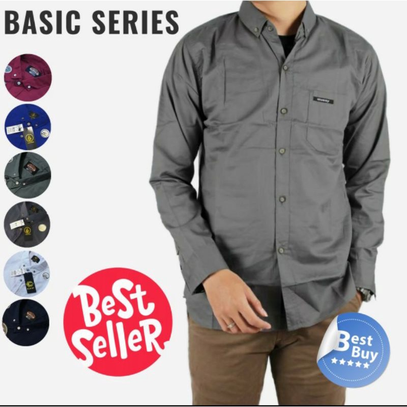 (COD) kemeja cowok polos lengan panjang slimfit hem pria kantor hitam navy putih maron army