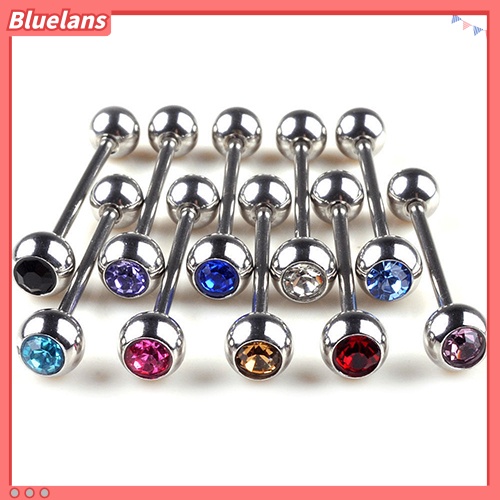 Bluelans 10Pcs Unisex Punk Mixed Rhinestone Ball Barbell Tongue Bars Rings Body Piercing