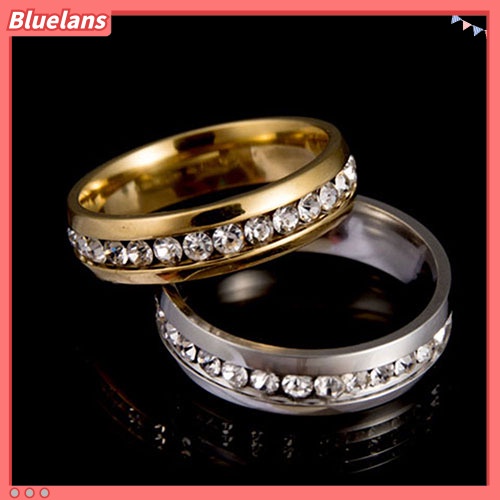 Bluelans Cincin Berlian Imitasi Bahan Titanium Steel Untuk Pria Dan Wanita