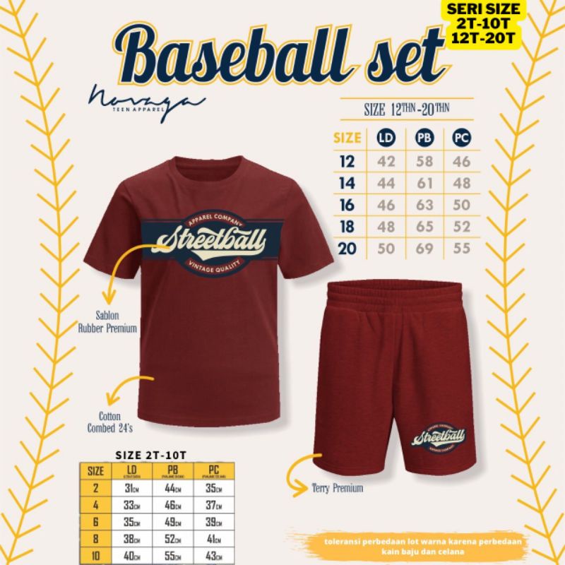 Set Oblong Teen fenomenal series Baseball novaga size remaja 12-20T atau dewasa size kids dan junior / set baseball novaga