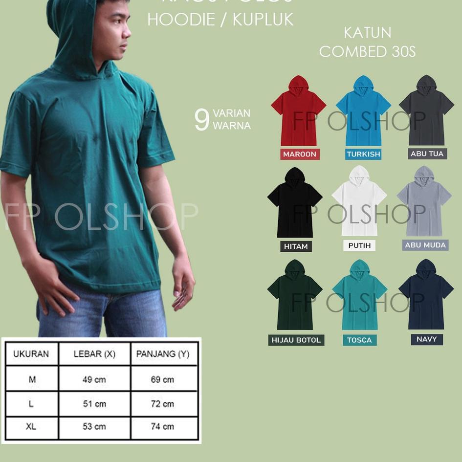 Maxi Promo--SOFT KAOS POLOS HOODIE LENGAN PENDEK HITAM BAJU KUPLUK PRIA WANITA BANYAK WARNA M L XL