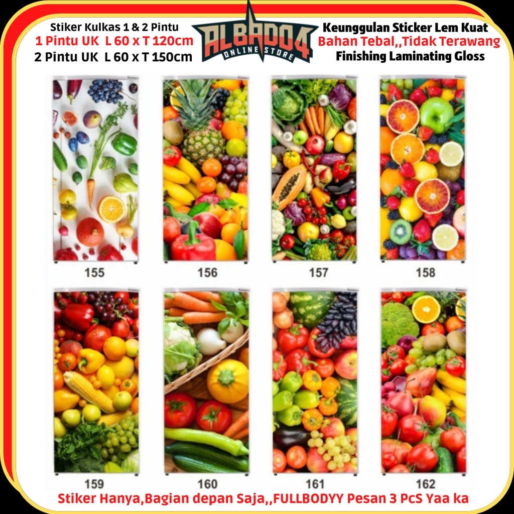 STICKER KULKAS 1 Pintu 2 Pintu MOTIF SAYUR-SAYURAN BUAH BUAHAN