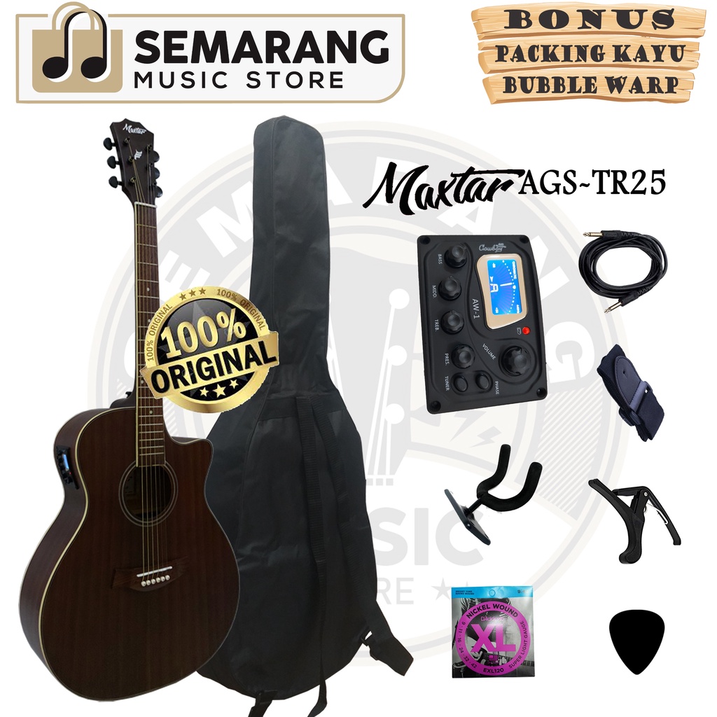 ORIGINAL!!! Gitar Akustik Elektrik Maxtar AGS-TR25 Gitar Akustik Original Preamp Equalizer Tuner Cowboy AW-1