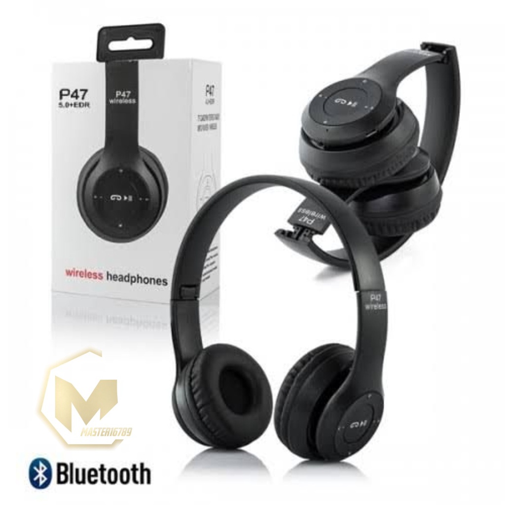 HEADPHONE BLUETOOTH P47 HEADSET BANDO GAMING LIPAT WIRELESS AUDIO STEREO SUPER BASS 5.0 EDR TRAVEL MA3602