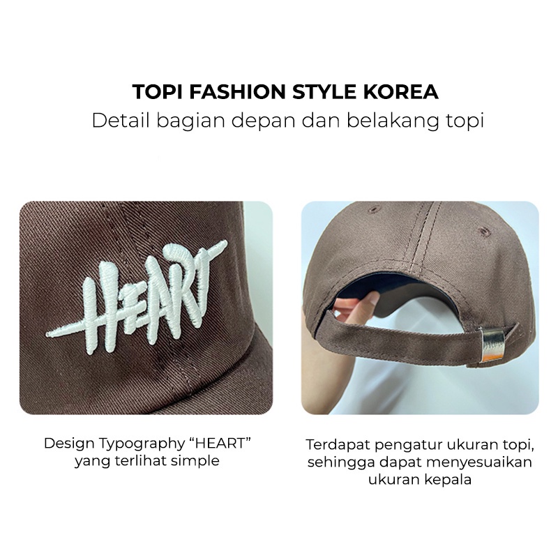 Topi Pria Wanita Baseball HEART Bordir Aksesoris Fashion Casual Cap High Quality Import BSBA