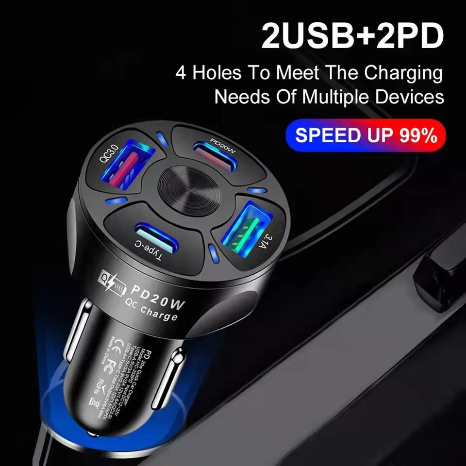 Car Fast Charger Type C PD 20W + 2 USB QC 3.0 Casan HP Quick Charge 3